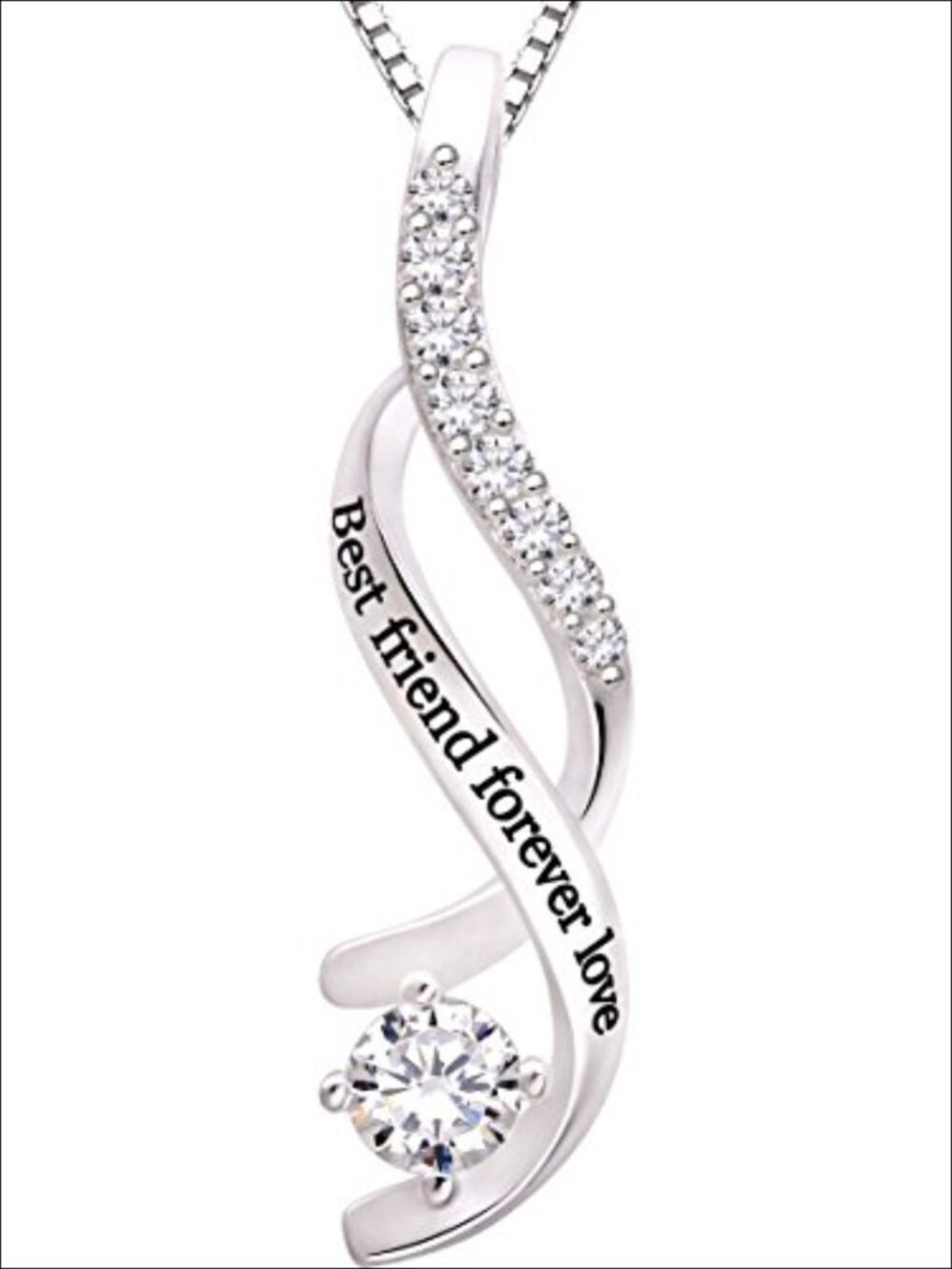 Sterling Silver Best Friend Cubic Zirconia Pendant Necklace 18"